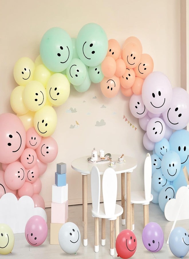 Sratte 100 Pcs 12 Inch Smile Face Balloons Assorted Pastel Unicorn Rainbow Morandi Colorful Latex Round Helium Naughty Balloons for Birthday Baby Shower Wedding Bridal Festive Party Decoration Supply - Image 2